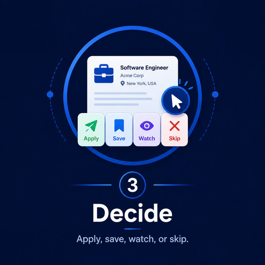 3. Decide. Apply, save, watch, or skip.