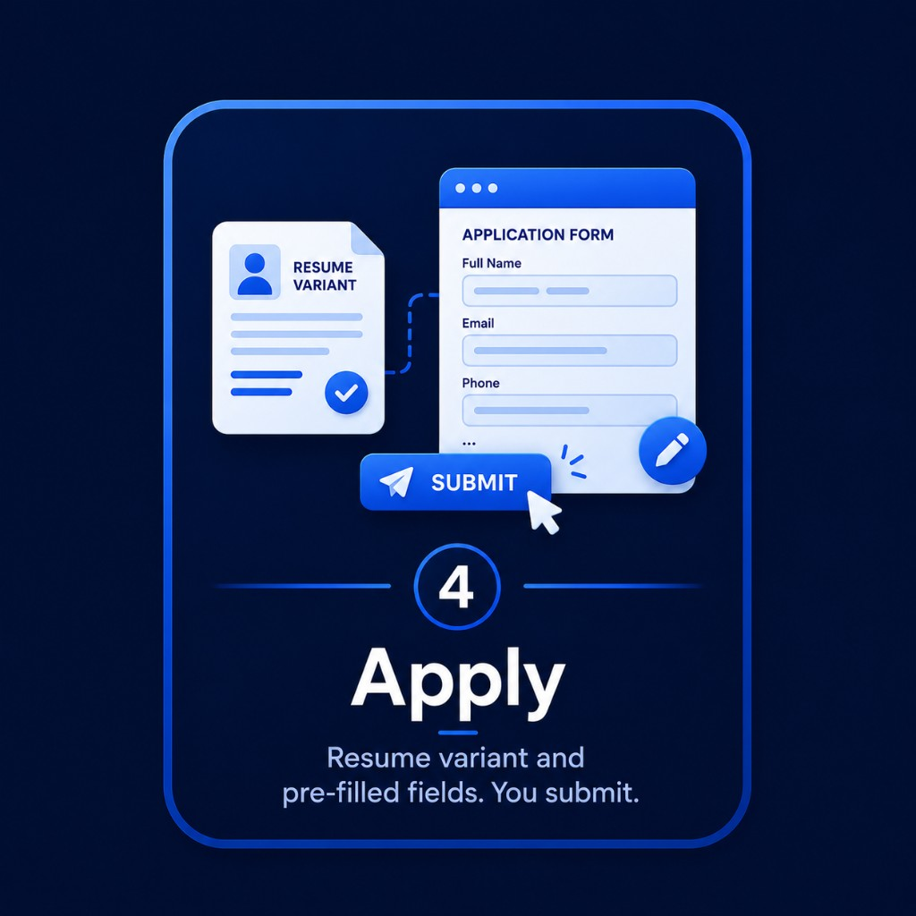 4. Apply. Tailored resume and fields. Our team submits.