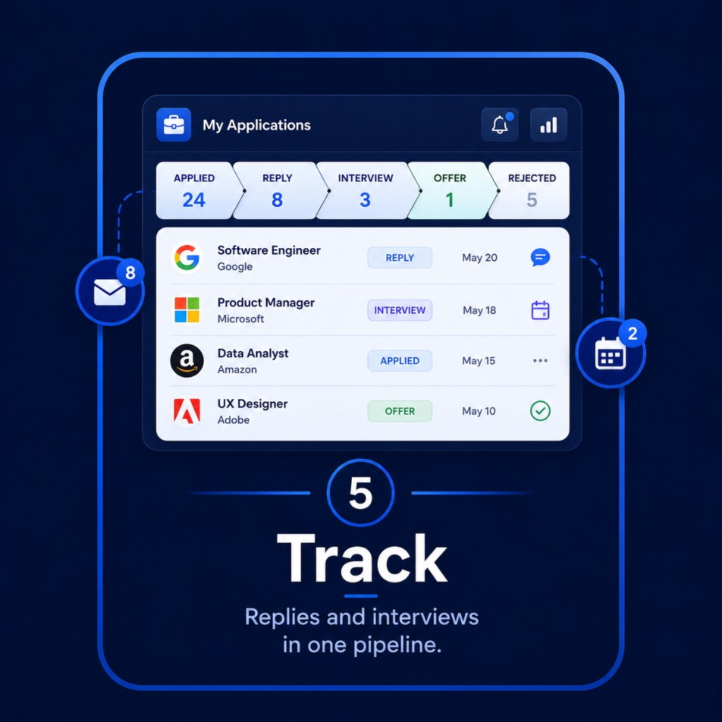 5. Track. Replies and interviews in one pipeline.